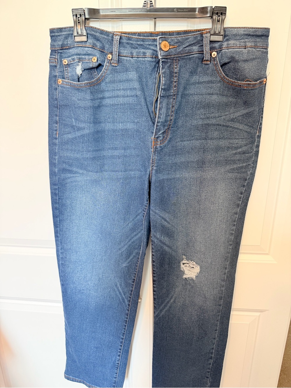 Cato Women's Straight Leg Jeans in Medium Blue with Subtle Distress